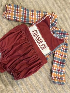 Personalized Chandler Burgundy & Plaid Kids Matching Set